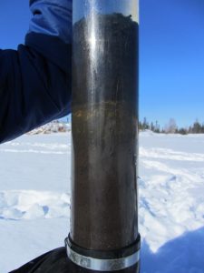 The researchers extracted core samples of lake sediments to show how contamination in the lake increased after Giant mine began operations. (Photo courtesy of University of Ottawa)
