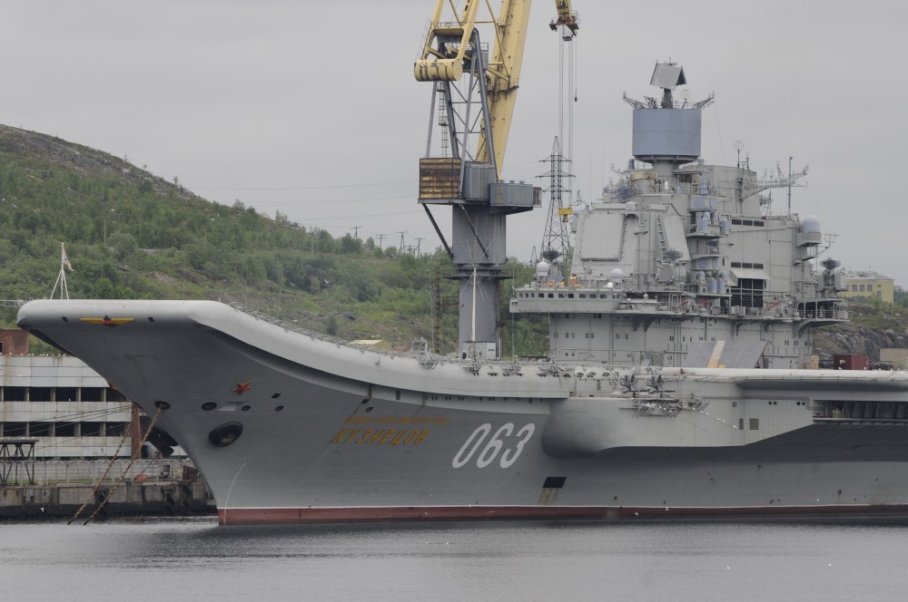 “Admiral Kuznetsov” is the Navy’s only aircraft carrier. Here at port at Naval yard No. 35 in Murmansk. (Thomas Nilsen/The Independent Barents Observer)