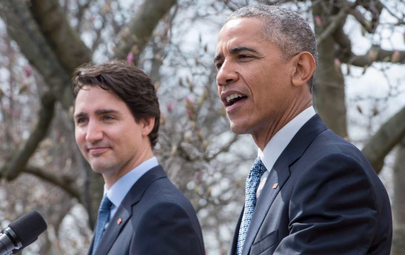 Prime Minister Justin Trudeau (left) and U.S. President Barack Obama at a joint news conference in March 2016 were they outlined the U.S.-Canada Joint Statement on Climate, Energy, and Arctic Leadership. (Paul Chiasson/The Canadian Press)