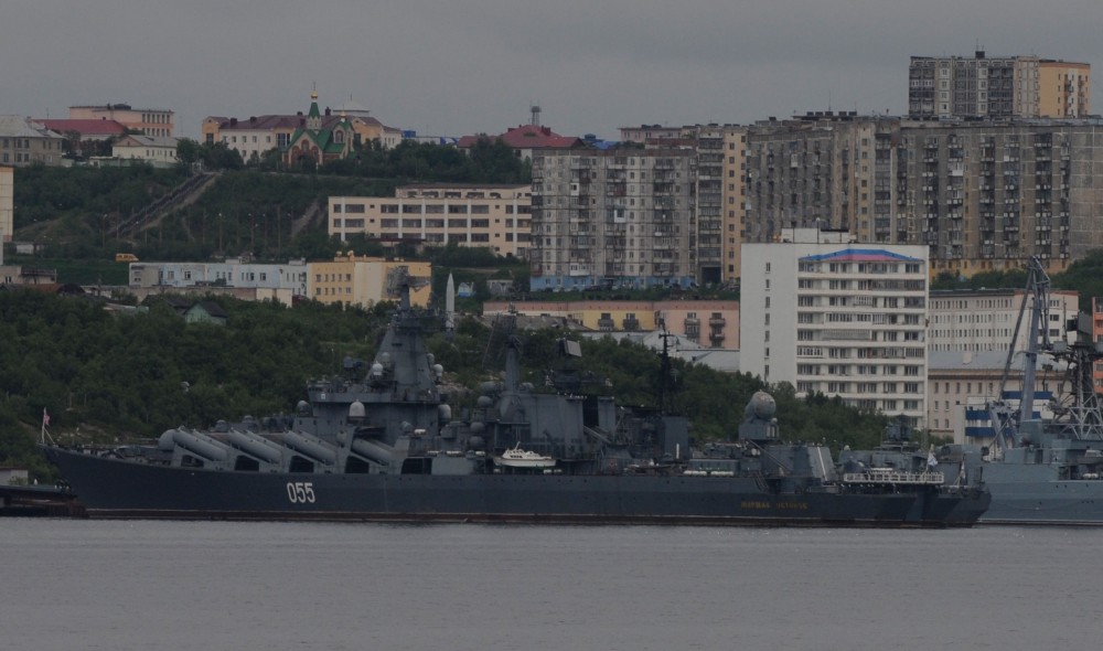 “Marshal Ustinov” is a Slava-class cruiser sailing for the Northern Fleet. Here at port in Severomorsk. (Thomas Nilsen/The Independent Barents Observer)