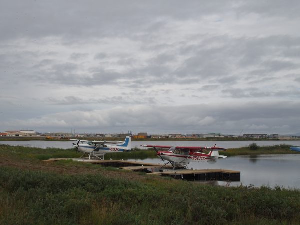 The view of Kotzebue from the newly renamed Qipqiña Hanger. (Zachariah Hughes/ Alaska Public Media – Kotzebue)