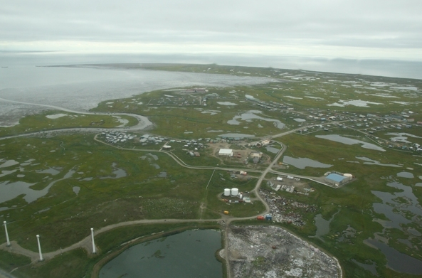 The Southwestern Alaska village of Hooper Bay is seen from the air on Thursday, Aug. 11, 2016. (Lisa Demer / Alaska Dispatch News)