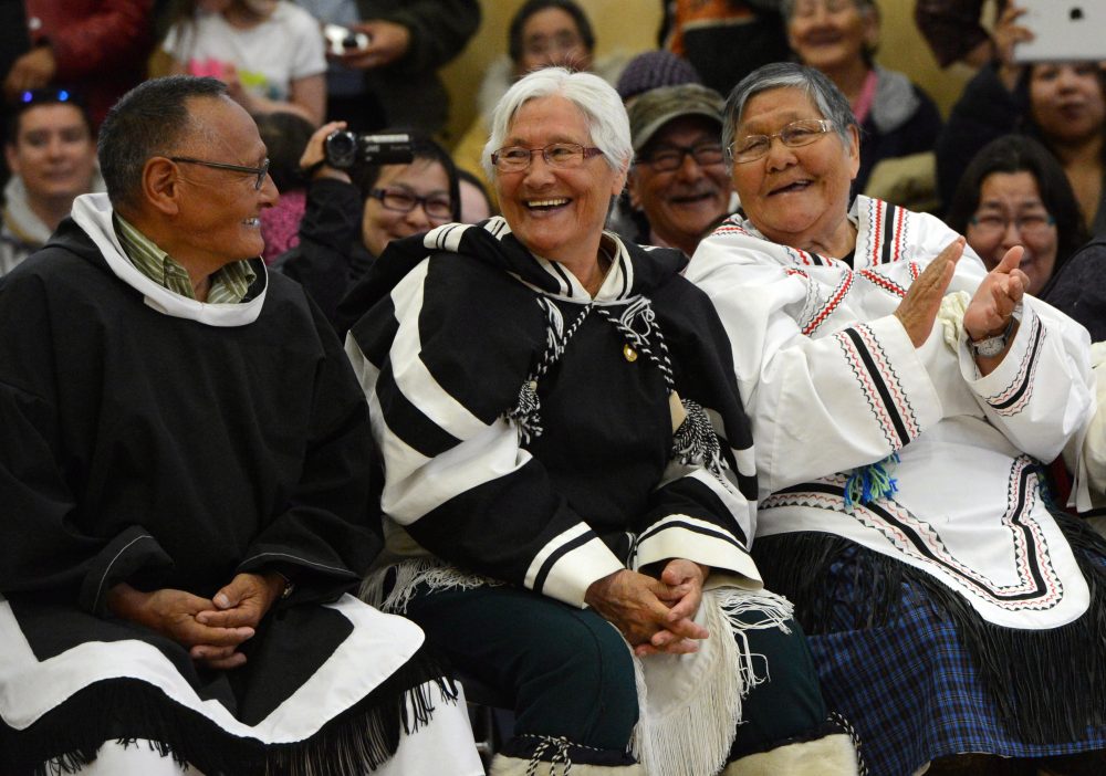 Community elders share a laugh as they attend a community event with Prime Minister Stephen Harper in Gjoa Haven, Nunavut on Wednesday, August 21, 2013. (Sean Kilpatrick / THE CANADIAN PRESS)