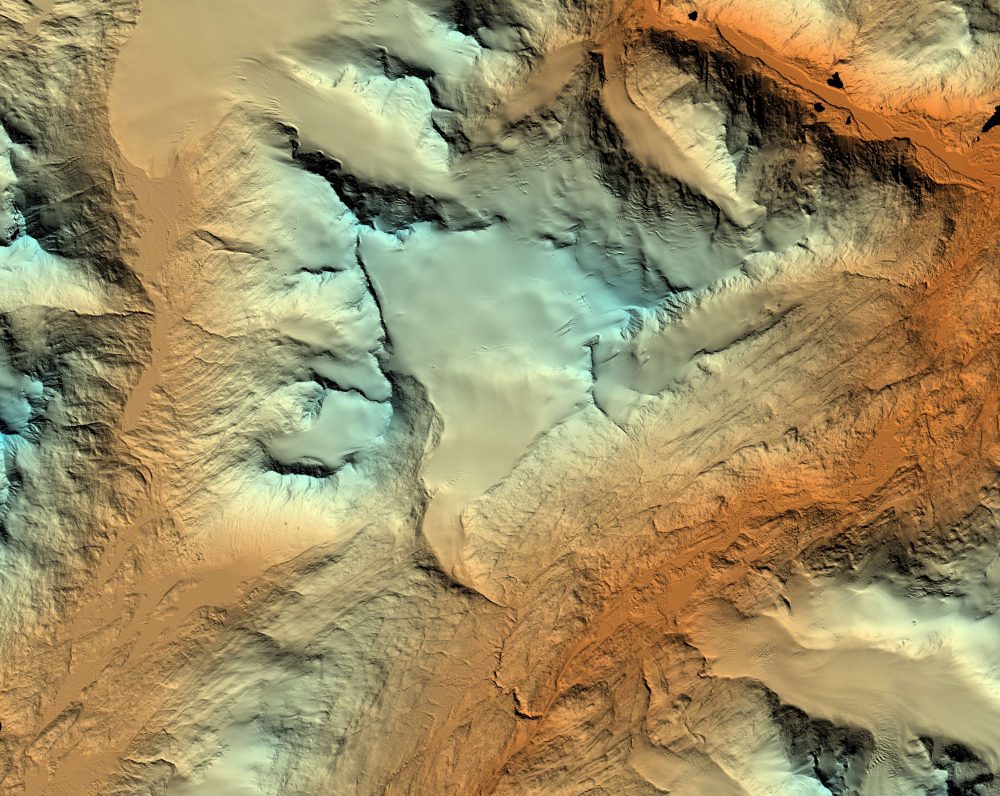 Wolverine Glacier is a valley glacier in the coastal mountains of south-central Alaska’s Kenai Peninsula. For climate change monitoring, satellite imagery can be collected and DEMs produced at regular intervals—weekly, monthly or annually —to observe and document changes as they occur. (NGA)