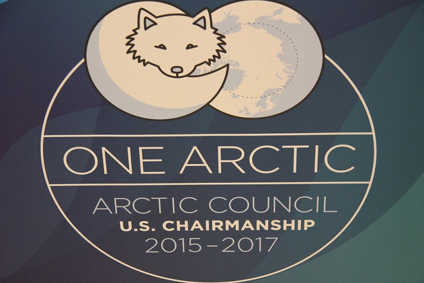 An Arctic Council banner at the Senior Arctic Officials meeting in Portland, Maine. (Eilis Quinn/Eye on the Arctic)