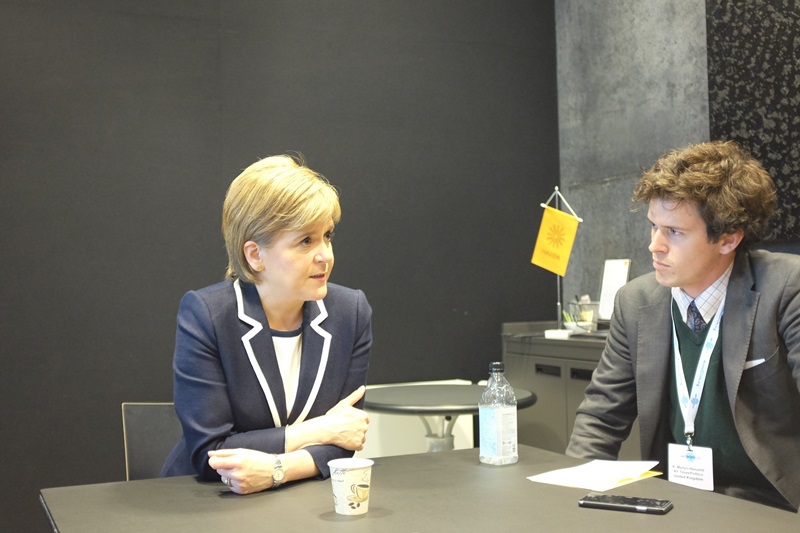 First Minister of Scotland Nicola Sturgeon meets with journalists at a press roundtable at Arctic Circle in Reykjavik, Iceland. (Mia Bennett)