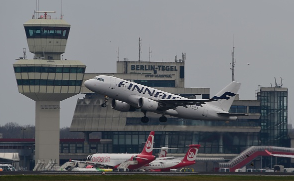 An aircraft operated by Finnair takes off at Tegel airport in Berlin on April 10, 2016. (Tobias Schwarz/AFP/Getty Images)