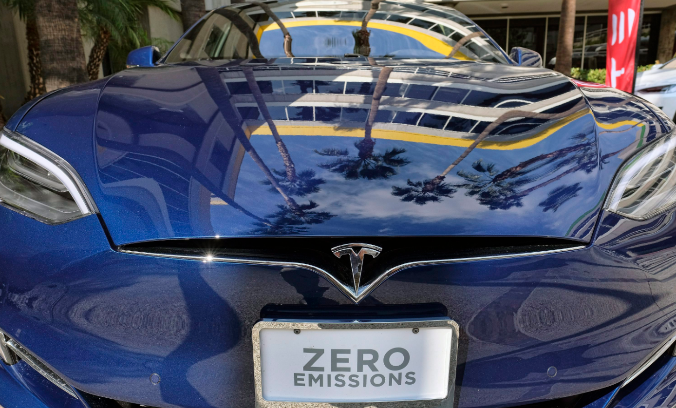 A Tesla Model S on display in downtown Los Angeles in 2016. Finland wants to subsidise electric and biogas cars to help boost sales. (Richard Vogel/AP/The Canadian Press)