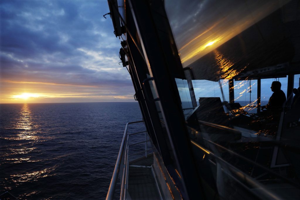 The Finnish icebreaker MSV Nordica sets sail in the North Pacific Ocean toward the Bering Strait on July 7, 2017. Increased shipping traffic in the Bering Sea has prompted Russia and the United States to make a joint submission to the IMO.