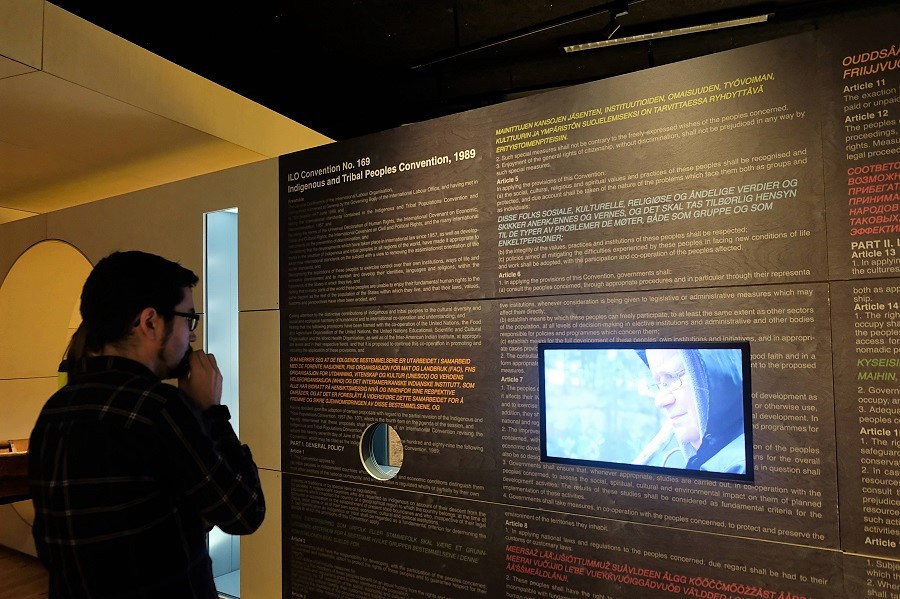 A display on ILO 169, the Indigenous and Tribal Peoples Convention (which Norway has signed, but Finland, Sweden, and Russia have not), at the museum. (Mia Bennett/Cryopolitics)