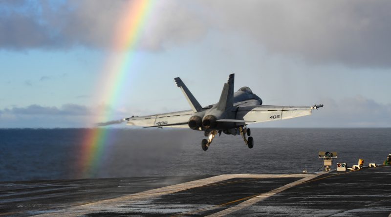A file photo of a F/A-18E Super Hornet launching from the U.S. Navy aircraft carrier USS Harry S. Truman in support of Exercise Trident Juncture 18 in the Norwegian Sea October 25, 2018. (U.S. Navy/Mass Communication Specialist 3rd Class Adelola Tinubu/Handout via REUTERS)