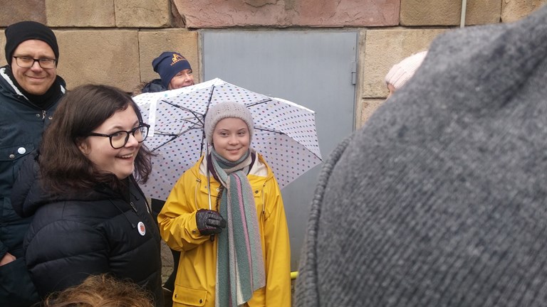 The teenager who started it all. Greta Thunberg outside the Swedish parliament on Friday the 15th March as she was joined by thousands of people echoing her call for politicians to do more to fight climate change. (Simon Linter/Radio Sweden Ekot)