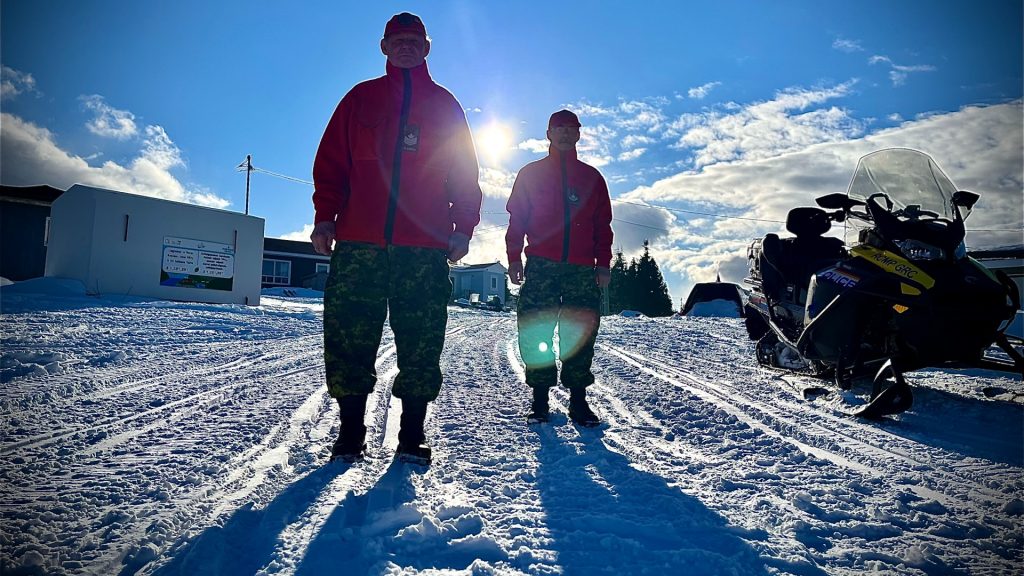 Commander Oswald Allen (left) pictured here with Second-in-Command Master Corporal Levi Wolfrey (right) of the Canadian Rangers Rigolet Patrol in the province of Newfoundland and Labrador.