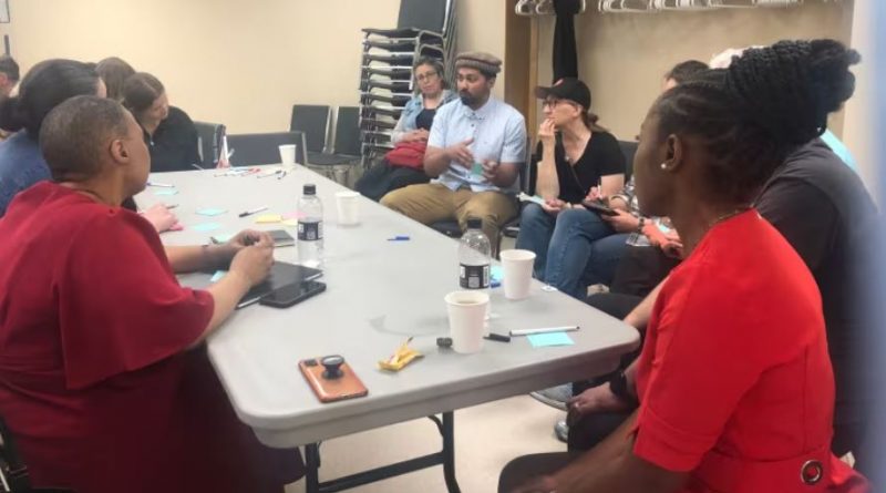 People gathered around a table.