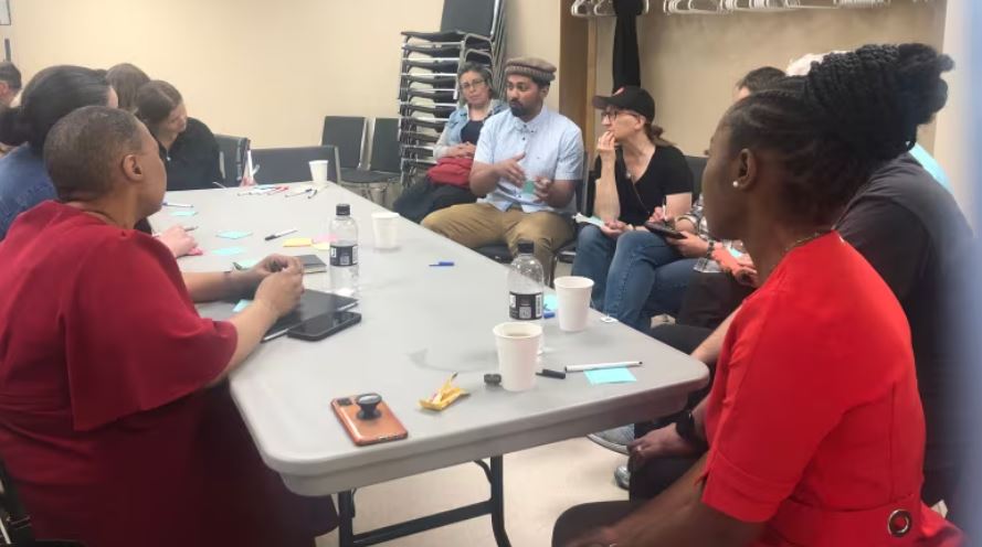 People gathered around a table.