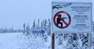 A sign on a winter day.