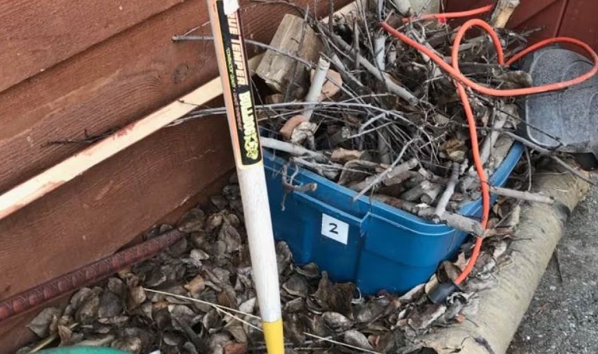 A bin with fuel near a home.