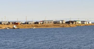Ocean and houses on shore.