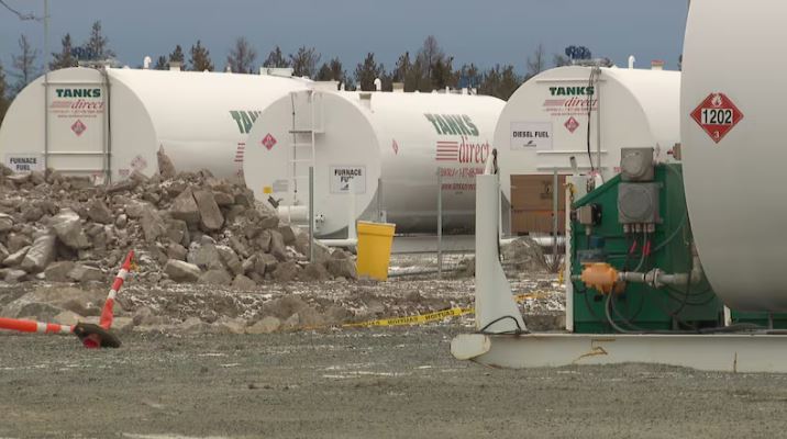 Piles or rock near fuel tanks