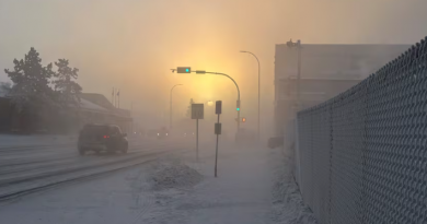 A downtown Whitehorse street is seen at sunrise.