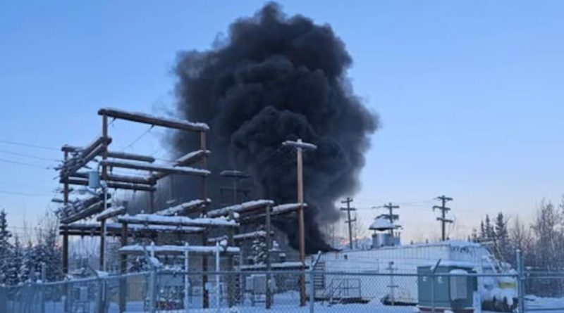 Black smoke rises above the Haines Junction generator
