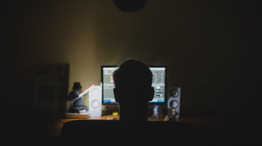 A person sitting in front of a computer