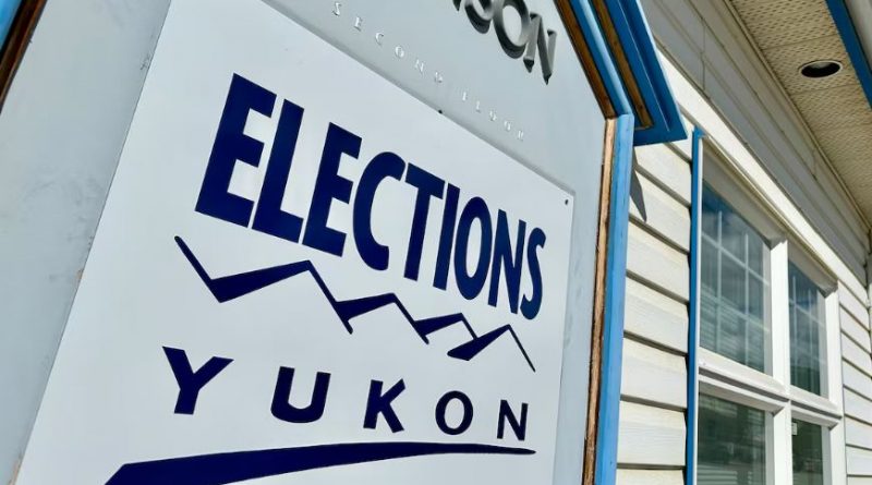 An Elections Yukon sign outside the office in downtown Whitehorse on May 15, 2026.