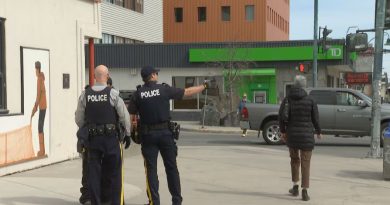 RCMP officers in downtown Yellowknife, pictured on May 19, 2026.