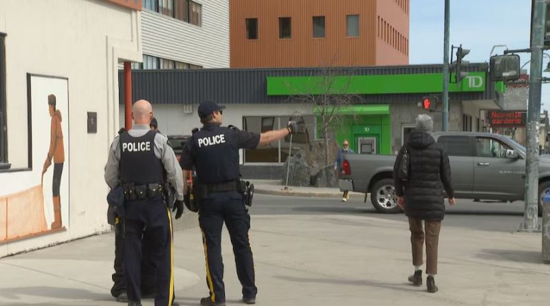 RCMP officers in downtown Yellowknife, pictured on May 19, 2026.