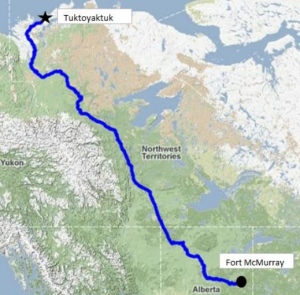 De Fort McMurray en Alberta à Tuktoyatuk dans les Territoires du Nord-Ouest, un pipeline proposé de 2 400 km (An Arctic Energy Gateway for Alberta/Canatec)