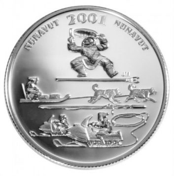 Pièce commémorative de 50 cents en argent, frappée par la Monnaie royale canadienne en 2001 pour souligner la tenue du Toonik Tyme à Iqaluit