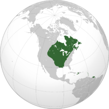 Localisation des territoires de la Nouvelle-France (en vert)