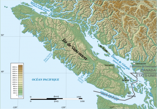 L’île de Vancouver fait 4 fois la Corse en superficie et est habitée seulement au sud, dans la région de Victoria, la capitale de la Colombie-Britannique - United States Geological Survey
