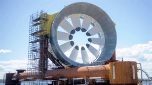 La compagnie Cape Force Tidal veut installer cette turbine géante de cinq étages. © Andrew Vaughan/The Canadian Press