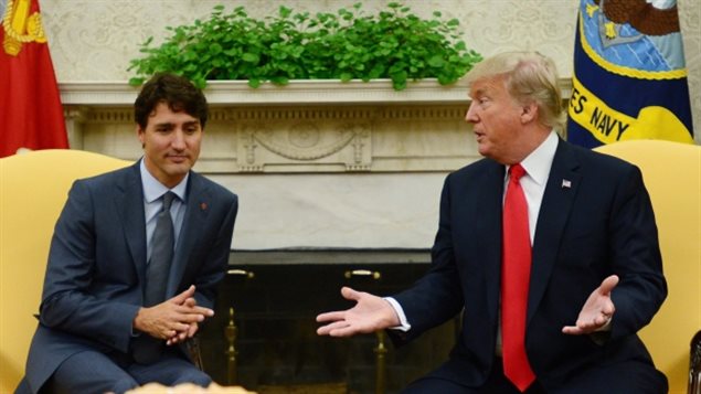 Le premier ministre Justin Trudeau rencontre le président américain Donald Trump dans le bureau ovale de la Maison-Blanche mercredi. (Sean Kilpatrick / Presse canadienne) 