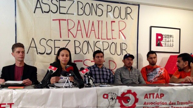 Une conférence de presse du Centre des travailleurs et travailleuses immigrants et de l’Association et l’avocate Suzanne Ramirez. Radio-Canada 