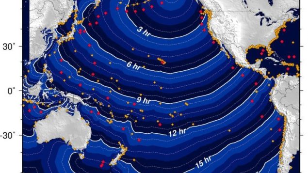 Carte du tsunami 23 janvier 2018 Avertissement émis par le Centre national d'alerte aux tsunamis des États-Unis