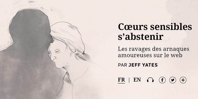Dans une petite boutique de Columbia, en Caroline du Sud, à une heure de route de chez elle, Susie essaie des robes de mariée. À 70 ans, elle est seule. Aucun membre de sa famille ou ami n’est présent pour la conseiller, pour partager ce moment avec elle. Si elle se trouve ici, c’est pour Howard, un homme qu’elle n’a jamais rencontré et à qui elle a prêté 90 000 $. Ses valises sont bouclées, sa garde-robe, vidée. Elle est prête à partir. Ne manque plus que le signal de celui qui l’a séduite sur Facebook. Pendant ce temps, son mari des 50 dernières années l’attend à la maison. ÉCOUTEZ LA SUITE...