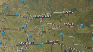 La collision a eu lieu entre Nipawin et Tisdale, deux petites collectivités situées au nord-est de Saskatoon. (Photo CBC)