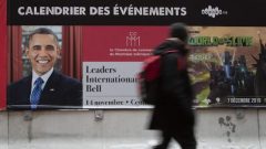 C’est le deuxième passage à Montréal du 44e président des États-Unis, après celui de juin 2017 - Photo : Radio Canada / Ivanoh Demers
