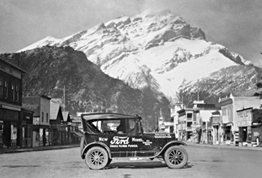 The Ford Model T and Dr. Perry E. Doolittle in downtown Banff, Alberta in 1925. (Image - CAA) 