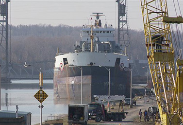 A ship waits for the opening of the locks in St. Catherine's, Ontario. (Mark Chambers)