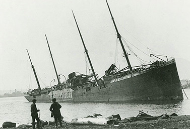 The Norwegian ship Imo washed up on shore after the explosion of 1917. It had collided with the French vessel Mont Blanc. (Nova Scotia Archives & Records Management / Canadian Press)