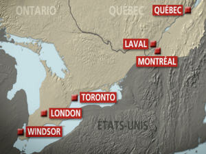 Six cities on the potential TGV route in eastern Canada