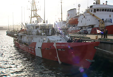 Le Caporal Kaeble V.C. est le deuxième de neuf navires qu’on construit en ce moment à Halifax pour les besoins de la Garde côtière canadienne. (CBC)