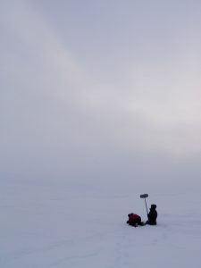 Eye on the Arctic TV crew out on the sea ice near Clyde River, Nunavut.