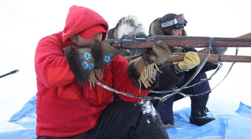 Canadian Rangers practice shooting their Lee Enfield rifles from a kneeling position. Photo by Levon Sevunts.