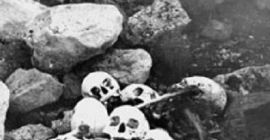 Skulls of members of the Franklin expedition were discovered by William Skinner and Paddy Gibson in 1945 at King William Island in Nunavut. While remnants of Franklin's doomed 1845 Arctic expedition have been found, the British explorer's grave has yet to be located. (National Archives of Canada/Canadian Press)