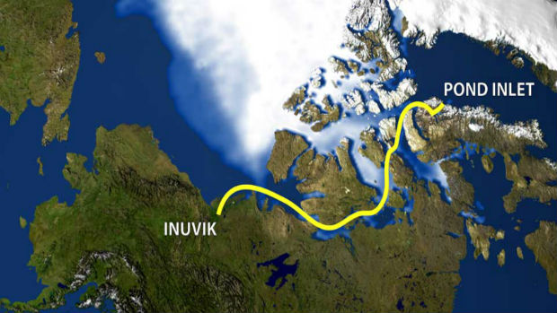 The proposed route through the Northwest Passage. (CBC.ca)
