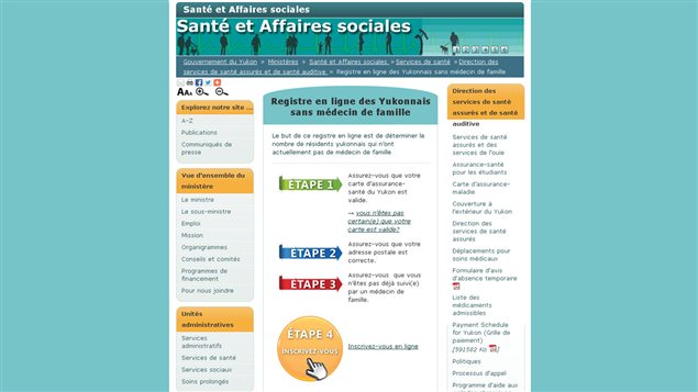Le registre en ligne des Yukonnais sans médecin de famille. (hss.gov.yk.ca / Radio-Canada.ca)